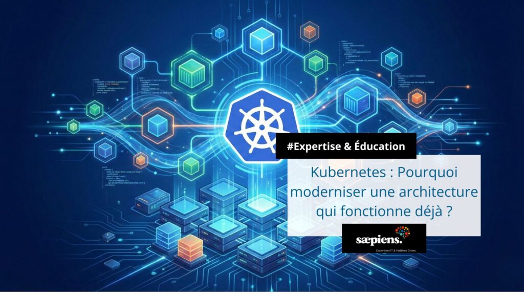 Schéma d'orchestration Kubernetes montrant la gestion automatisée de conteneurs Docker sur un cluster de serveurs cloud.