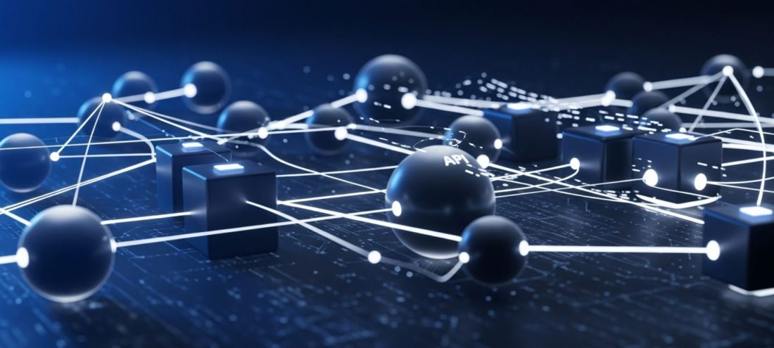 Représentation schématique d'une architecture API sécurisée avec flux de données et nœuds de réseaux numériques interconnectés, illustrant la protection contre les vulnérabilités BOLA.
